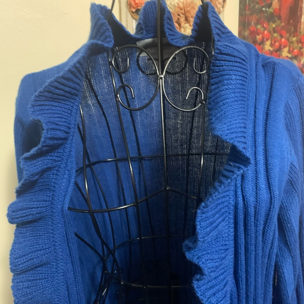 Essentials Royal Blue Ruffled Cardigan - Picture 3 of 5